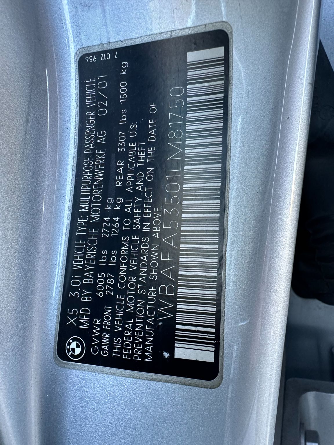 2001 BMW X5 3.0I 4 DOORS