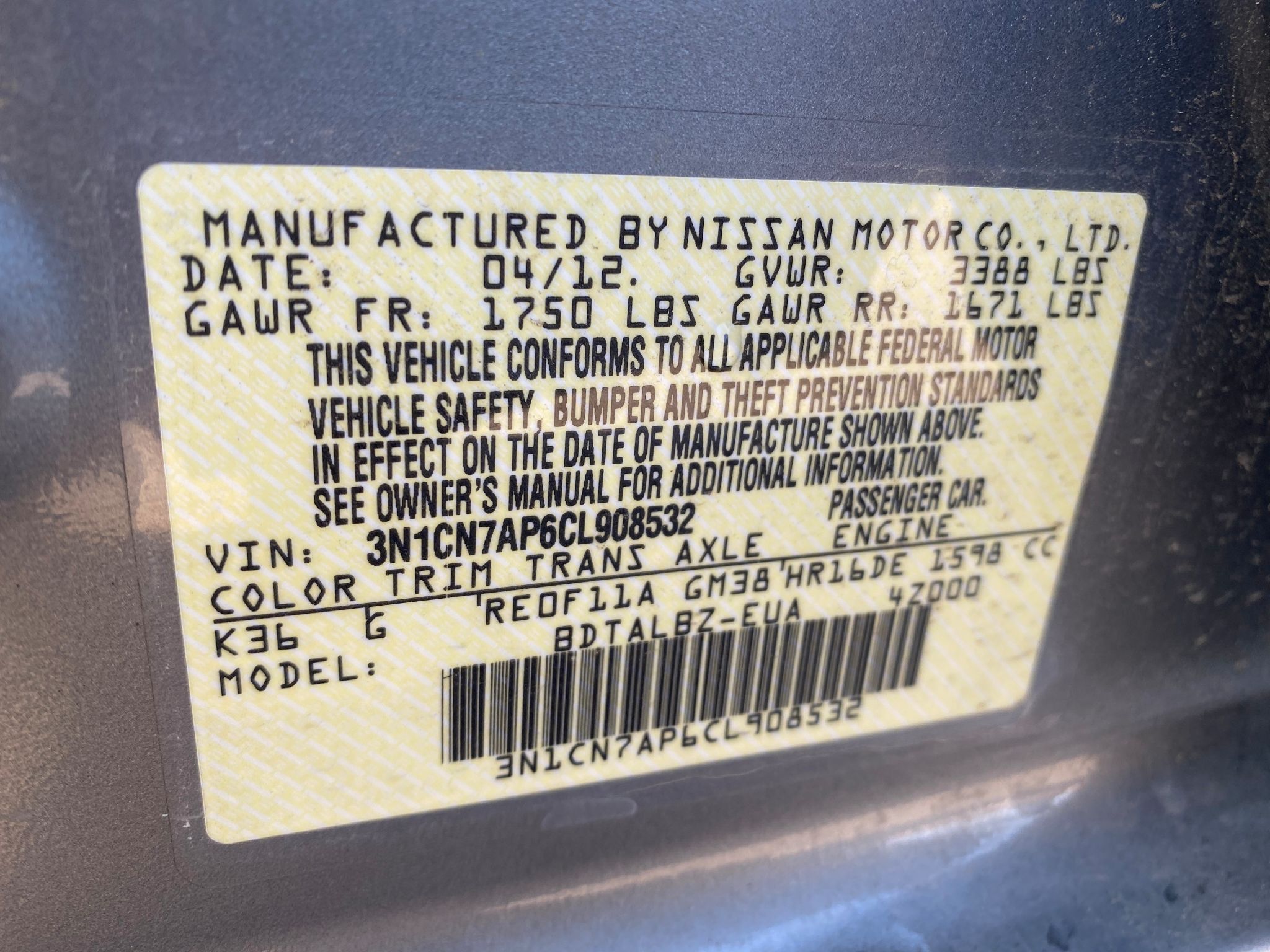 2012 Nissan Versa SV
