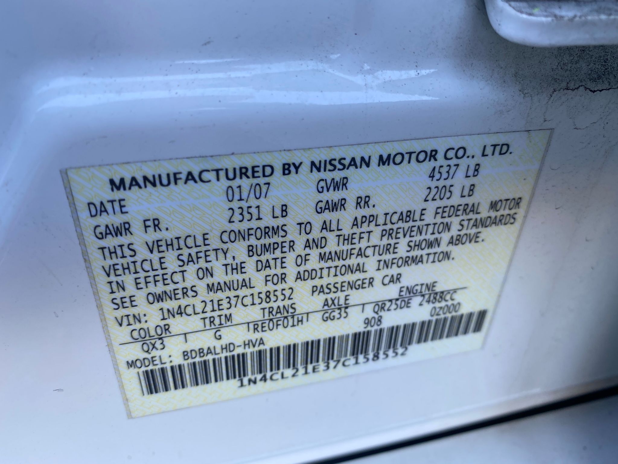 2007 Nissan Altima 2.5 Hybrid